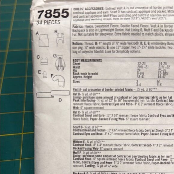 Simplicity 7855 Kids Bear Backpack Hat Accessories Sewing Pattern - Picture 2 of 7